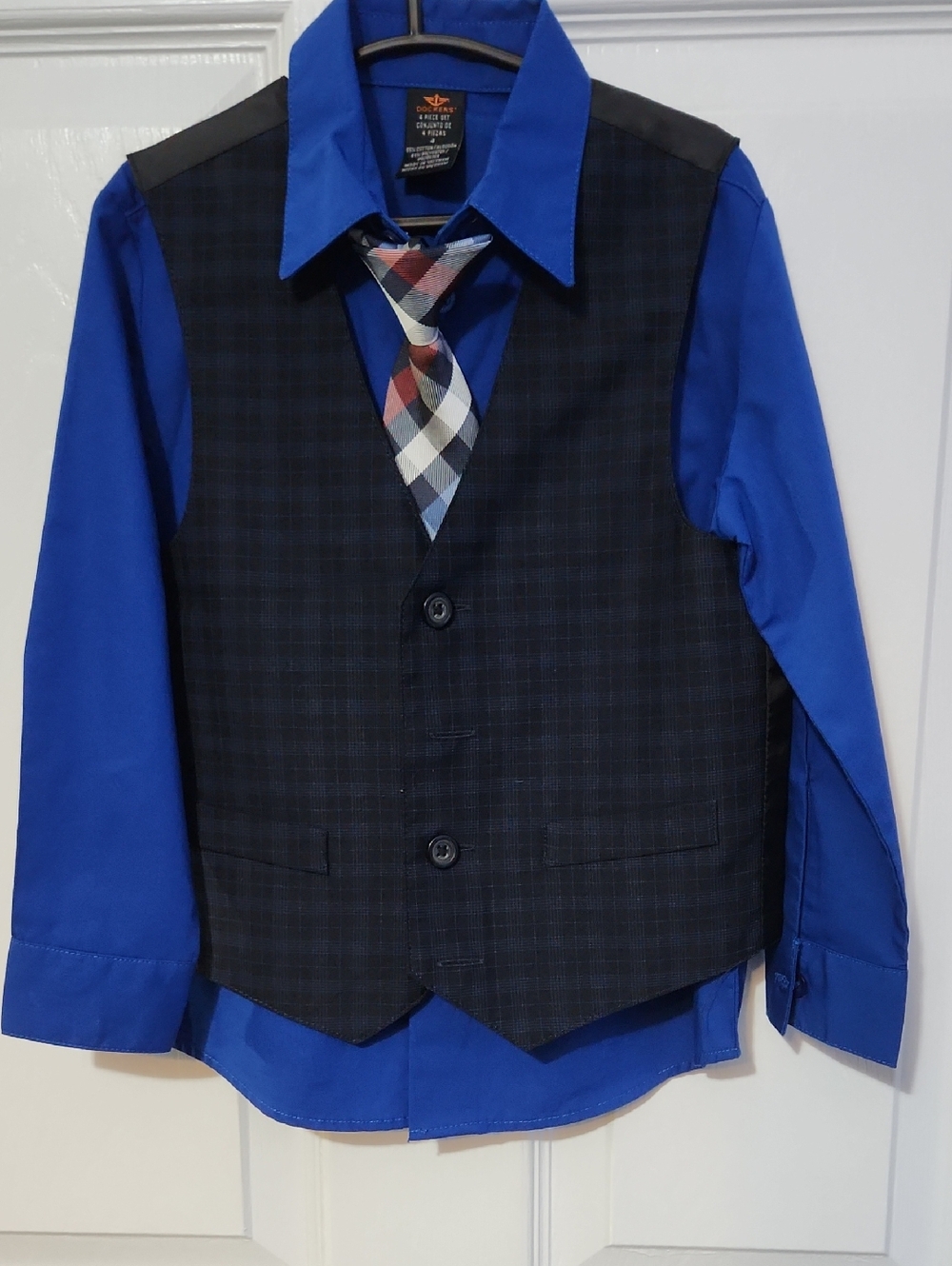 Dockers Royal Blue Dress Shirt with Multicolor Plaid Tie